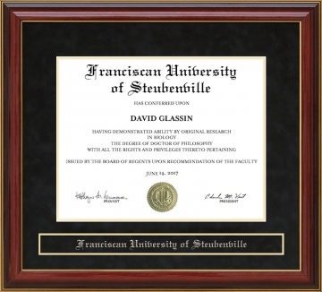 Franciscan University of Steubenville (FUS) Mahogany Diploma Frame