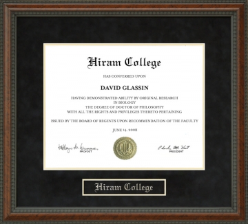 Hiram College Diploma Frame
