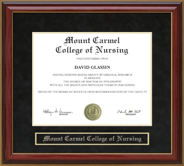 Mount Carmel College of Nursing Mahogany Diploma Frame