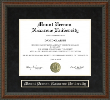 Mount Vernon Nazarene University (MVNU) Diploma Frame