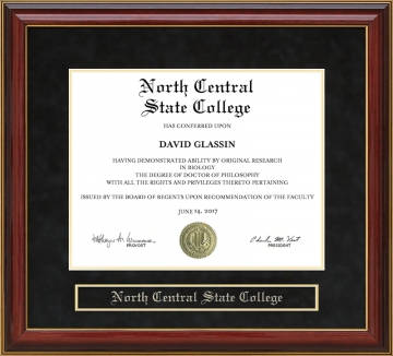 North Central State College Mahogany Diploma Frame