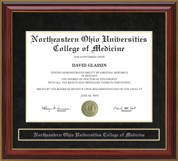 Northeastern Ohio Universities College of Medicine (NEOUCOM) Mahogany Diploma Frame