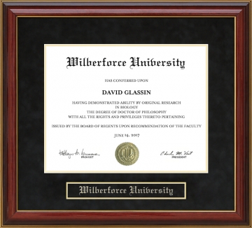 Wilberforce University (WU) Mahogany Diploma Frame