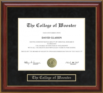 The College of Wooster Mahogany Diploma Frame
