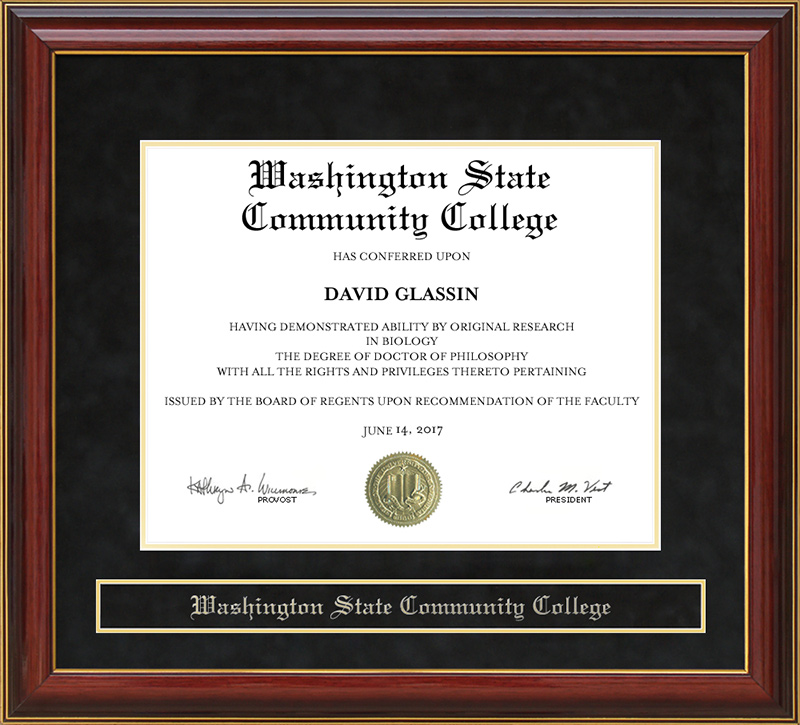 Washington State Community College (WSCC) Mahogany Diploma Frame by