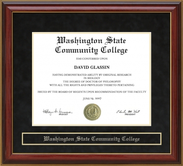 Washington State Community College (WSCC) Mahogany Diploma Frame