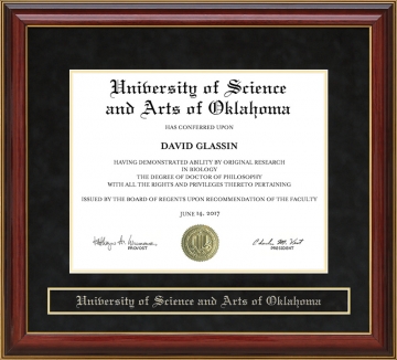 University of Science and Arts of Oklahoma (USAO) Mahogany Diploma Frame