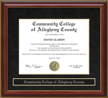 Community College of Allegheny County (CCAC) Mahogany Diploma Frame