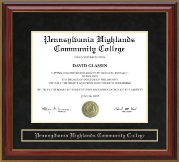 Pennsylvania Highlands Community College Mahogany Diploma Frame