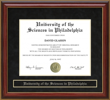 University of the Sciences in Philadelphia (USP) Mahogany Diploma Frame