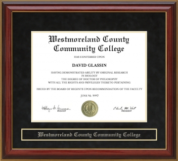 Westmoreland County Community College (WCCC) Mahogany Diploma Frame