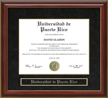 Universidad de Puerto Rico Mahogany Diploma Frame