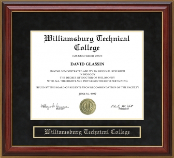 Williamsburg Technical College Mahogany Diploma Frame