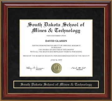 South Dakota School of Mines & Technology (SDSMT) Mahogany Diploma Frame