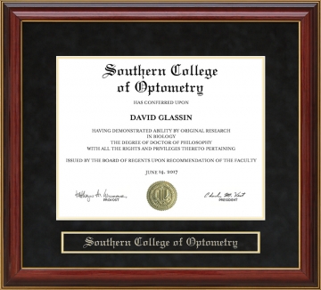 Southern College of Optometry (SCO) Mahogany Diploma Frame