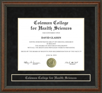 Coleman College for Health Sciences Diploma Frame