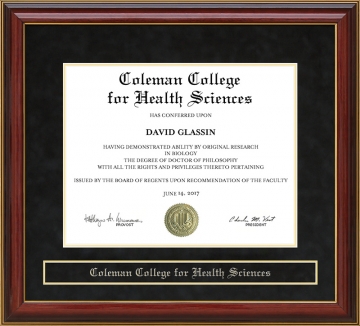 Coleman College for Health Sciences Mahogany Diploma Frame