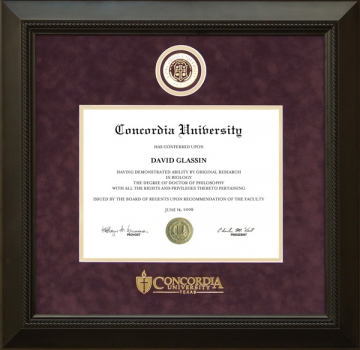 Concordia University Texas Diploma Frame with Embossed School Seal