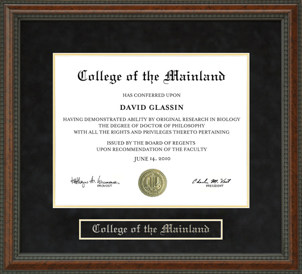 College of the Mainland Diploma Frame by Wordyisms