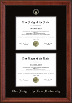 Our Lady of the Lake University (OLLU) Suede Double Diploma Frame