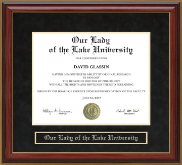 Our Lady of the Lake University (OLLU) Mahogany Diploma Frame