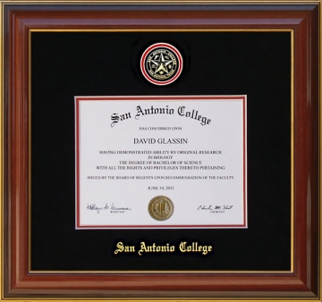 San Antonio College Diploma Frame with Embossed School Seal