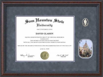 Sam Houston State University (SHSU) Diploma Frame with Embossed Suede Mat and Campus Photo