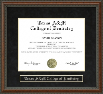 Texas A&M College of Dentistry Diploma Frame