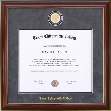 Texas Chiropractic College Diploma Frame with School Medallion