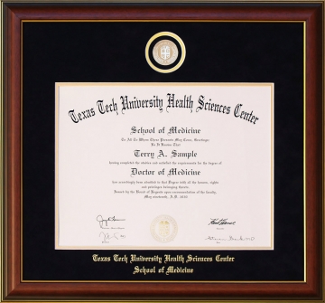 Texas Tech University Health Sciences Center (TTUHSC) Medallion Diploma Frame with Your School Embos