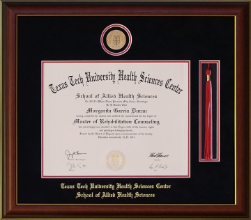 Texas Tech University Health Sciences Center (TTUHSC) Tassel Diploma Frame with School Medallion