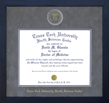 Texas Tech University Health Sciences Center (TTUHSC) Diploma Frame with Your School Embossing