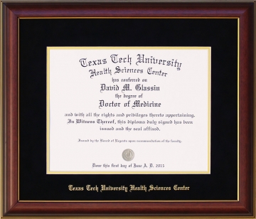 Texas Tech University Health Sciences Center (TTUHSC) Embossed Diploma Frame with UltraSuede Matting