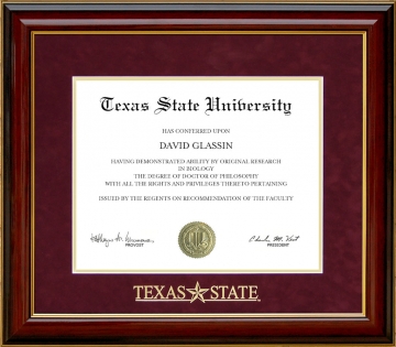 Texas State University Logo Diploma Frame with Embossed UltraSuede Mat