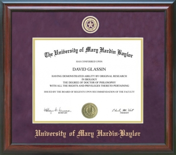 University of Mary Hardin-Baylor (UMHB) Diploma Frame with Embossed School Seal