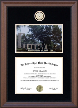 University of Mary Hardin-Baylor (UMHB) Diploma Frame with Campus Art Print and School Medallion