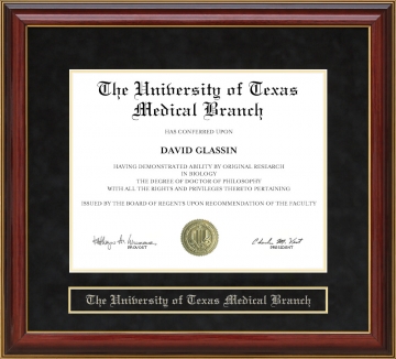 University of Texas Medical Branch (UTMB) Mahogany Diploma Frame