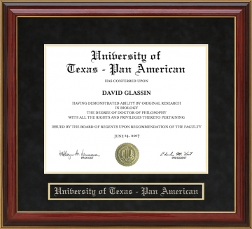 University of Texas - Pan American (UTPA) Mahogany Diploma Frame