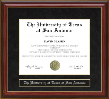 University of Texas at San Antonio (UTSA) Mahogany Diploma Frame