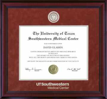 UT Southwestern Medical Center (UTSW) Diploma Frame with Embossed School Seal