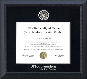 UT Southwestern Medical Center (UTSW) Diploma Frame with Silver School Medallion