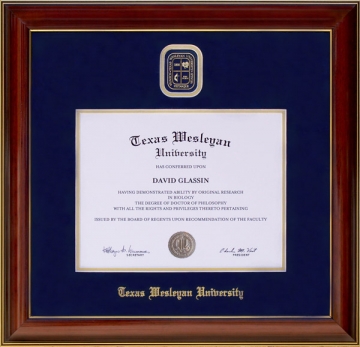 Texas Wesleyan University Diploma Frame with Embossed School Seal