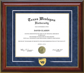 Texas Wesleyan University Logo Diploma Frame