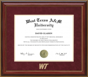 West Texas A&M University (WTAMU) Diploma Frame with Embossed WT Logo