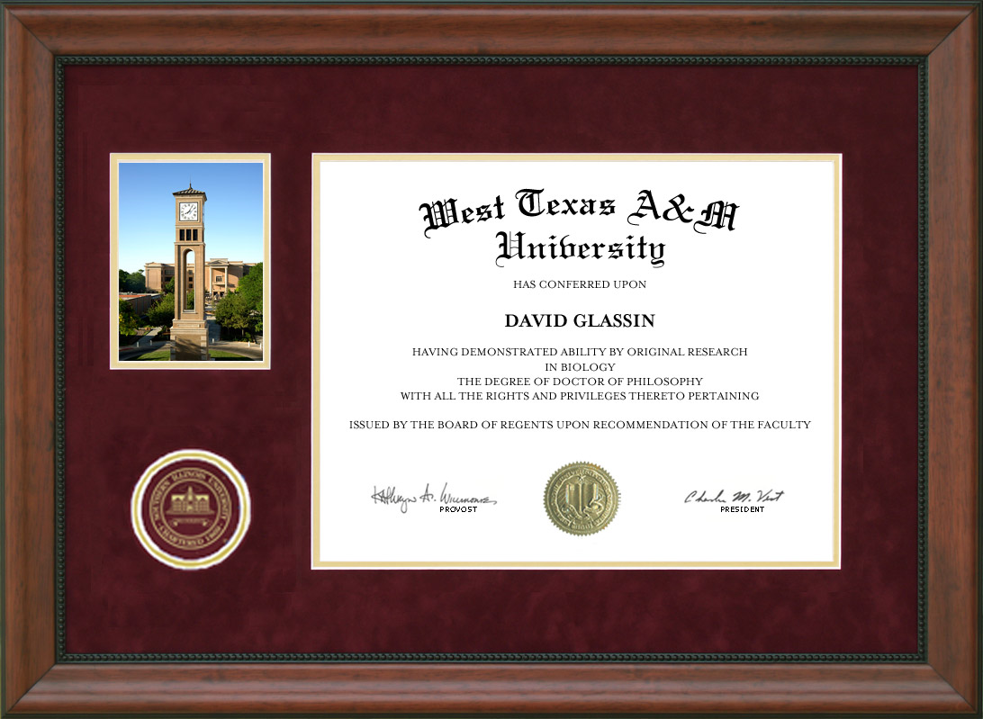 West Texas A&M University (WTAMU) Diploma Frame with Campus Photo by