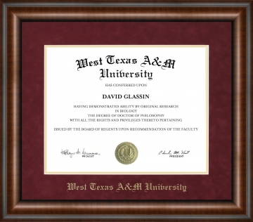 West Texas A&M University (WTAMU) Diploma Frame with Embossed Mat