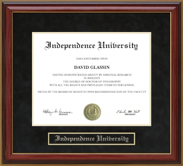 Independence University Mahogany Diploma Frame