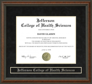 Jefferson College of Health Sciences (JCHS) Diploma Frame