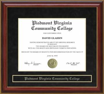 Piedmont Virginia Community College (PVCC) Mahogany Diploma Frame