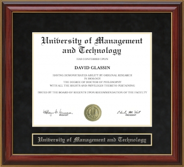 University of Management and Technology Mahogany Diploma Frame